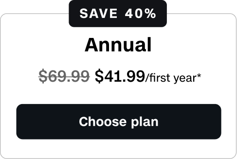 Annual plan is $34.99 for your first year, save 50% with a limited-time offer