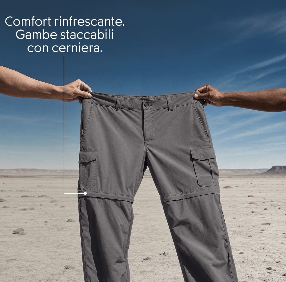 Comfort rinfrescante. Gambe staccabili con cerniera.
