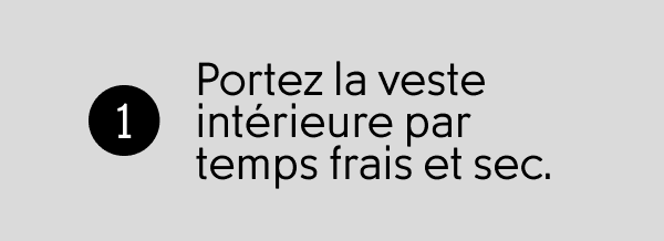 Portez la veste intérieure par temps frais et sec.