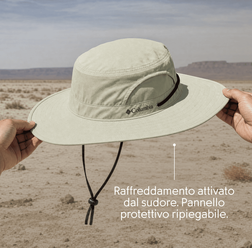 Raffreddamento attivato dal sudore. Pannello protettivo ripiegabile.