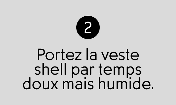Portez la veste shell par temps doux mais humide.